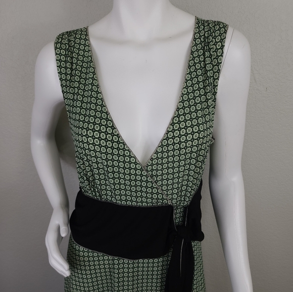 Max Studio Green Black Sleeveless Tie Dress Size L - Picture 2 of 13